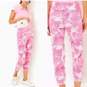 NEW Lilly Pulitzer Luxletic Corso Crop Pant Palm Beach Anniversary Toile Size 10